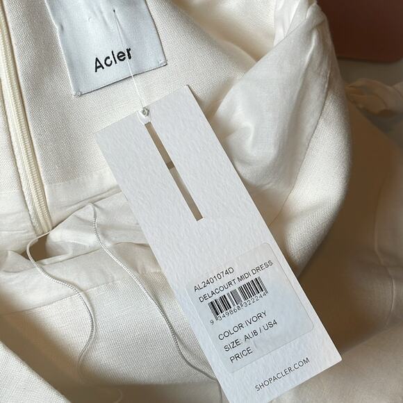Acler Delacourt Linen Cutout Ivory White Midi Dress Size 4 - Picture 10 of 12